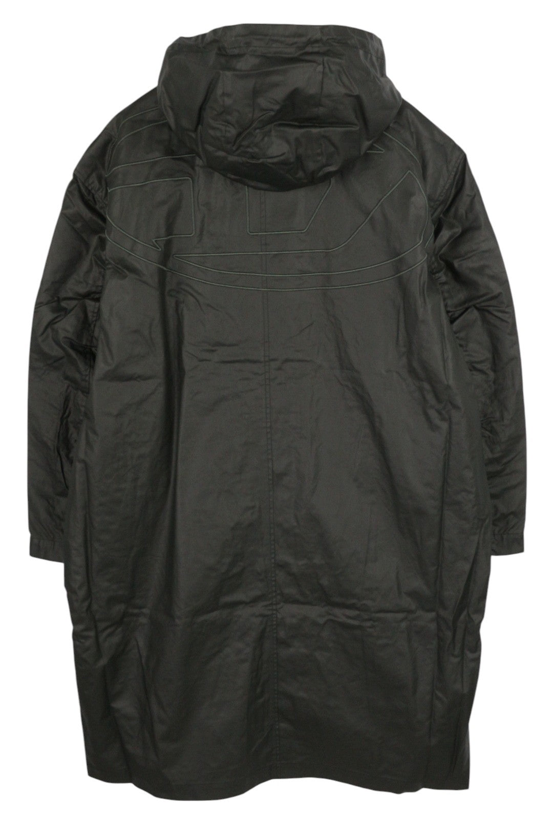 DIESEL J-Coat Men Jacket 54 Black Coated Look Hooded Unlined Logo RRP€375