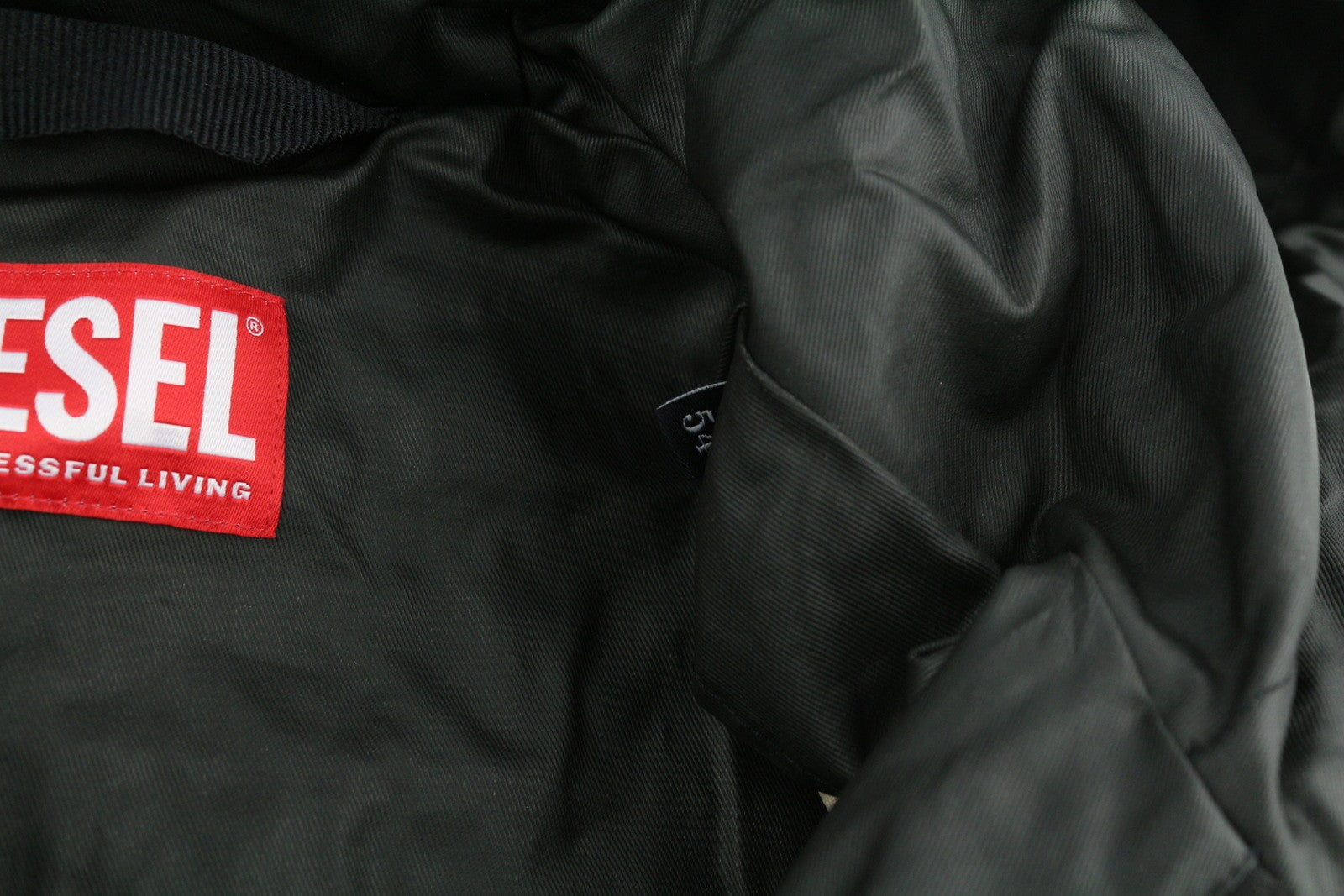 DIESEL J-Coat Men Jacket 54 Black Coated Look Hooded Unlined Logo RRP€375