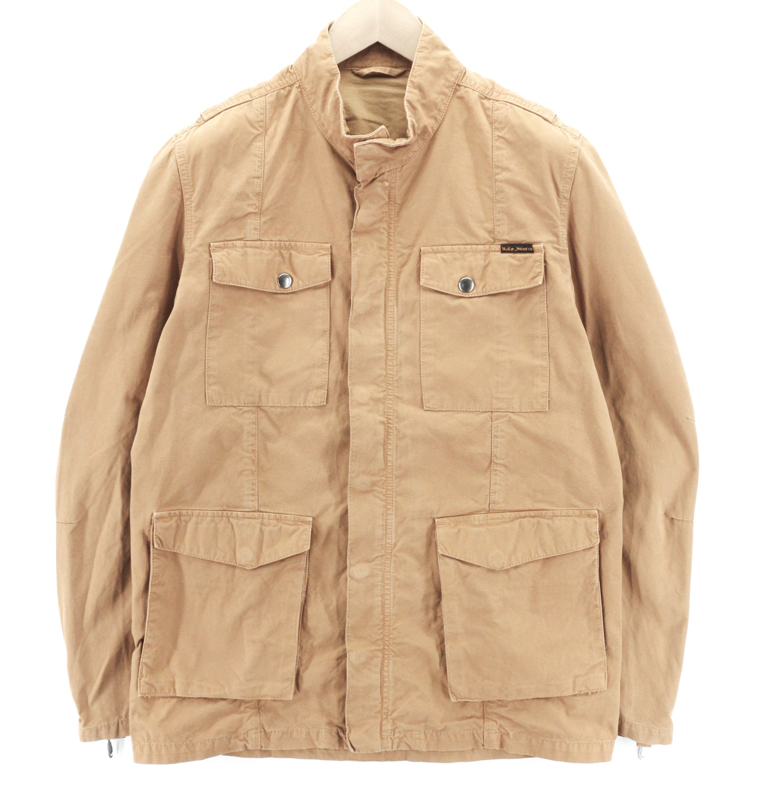 NUDIE JEANS Mick Men Jacket M Brown Patch Pockets Zipper Unlined Zip Cuff Logo