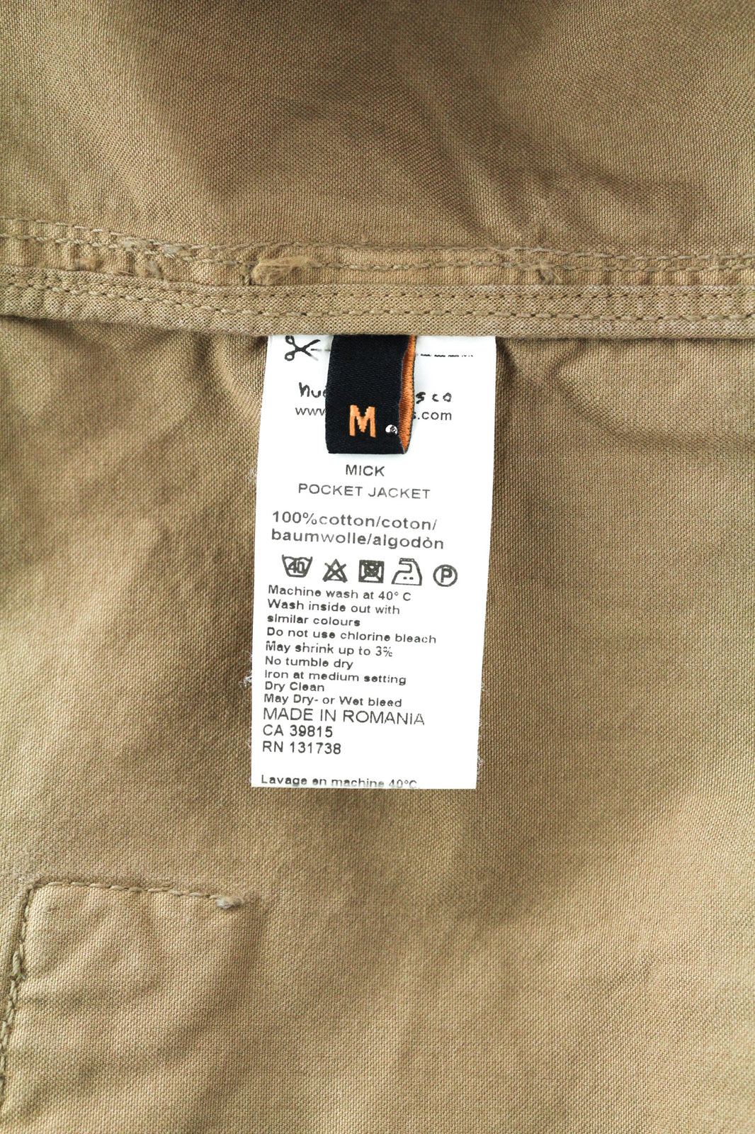 NUDIE JEANS Mick Men Jacket M Brown Patch Pockets Zipper Unlined Zip Cuff Logo