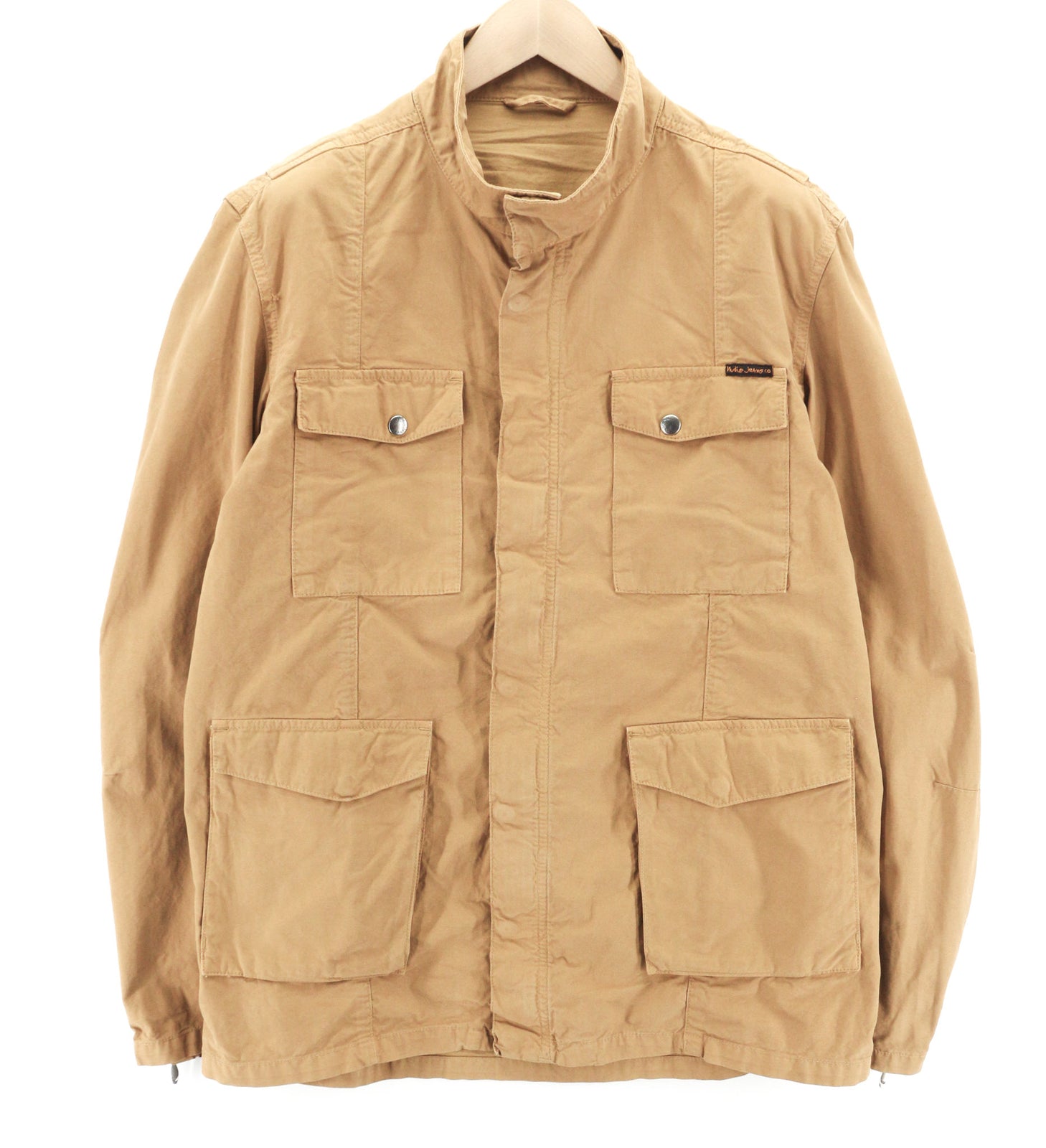 NUDIE JEANS Mick Men Jacket XL Brown Patch Pockets Zipper Unlined Zip Cuff Logo