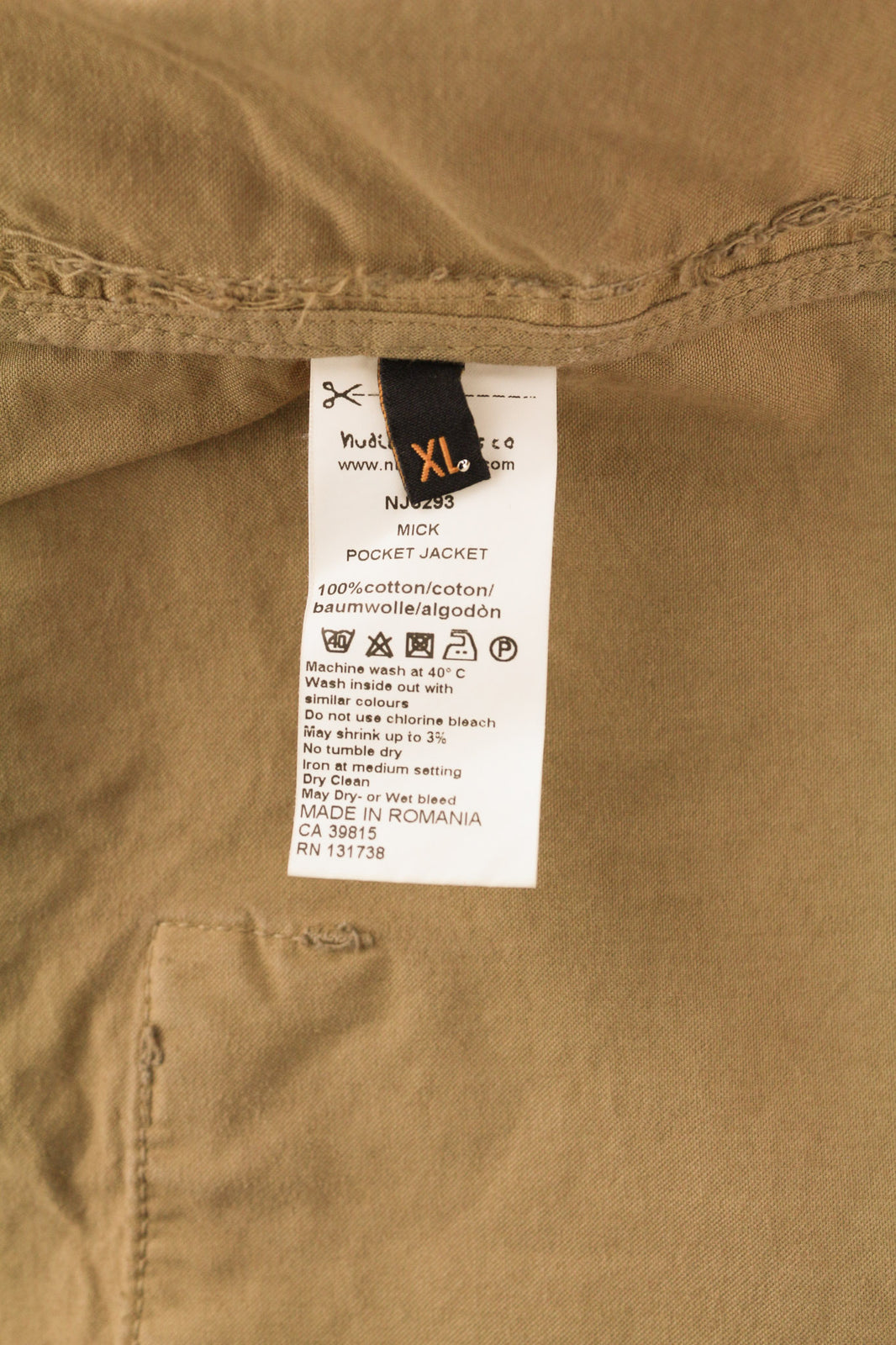 NUDIE JEANS Mick Men Jacket XL Brown Patch Pockets Zipper Unlined Zip Cuff Logo