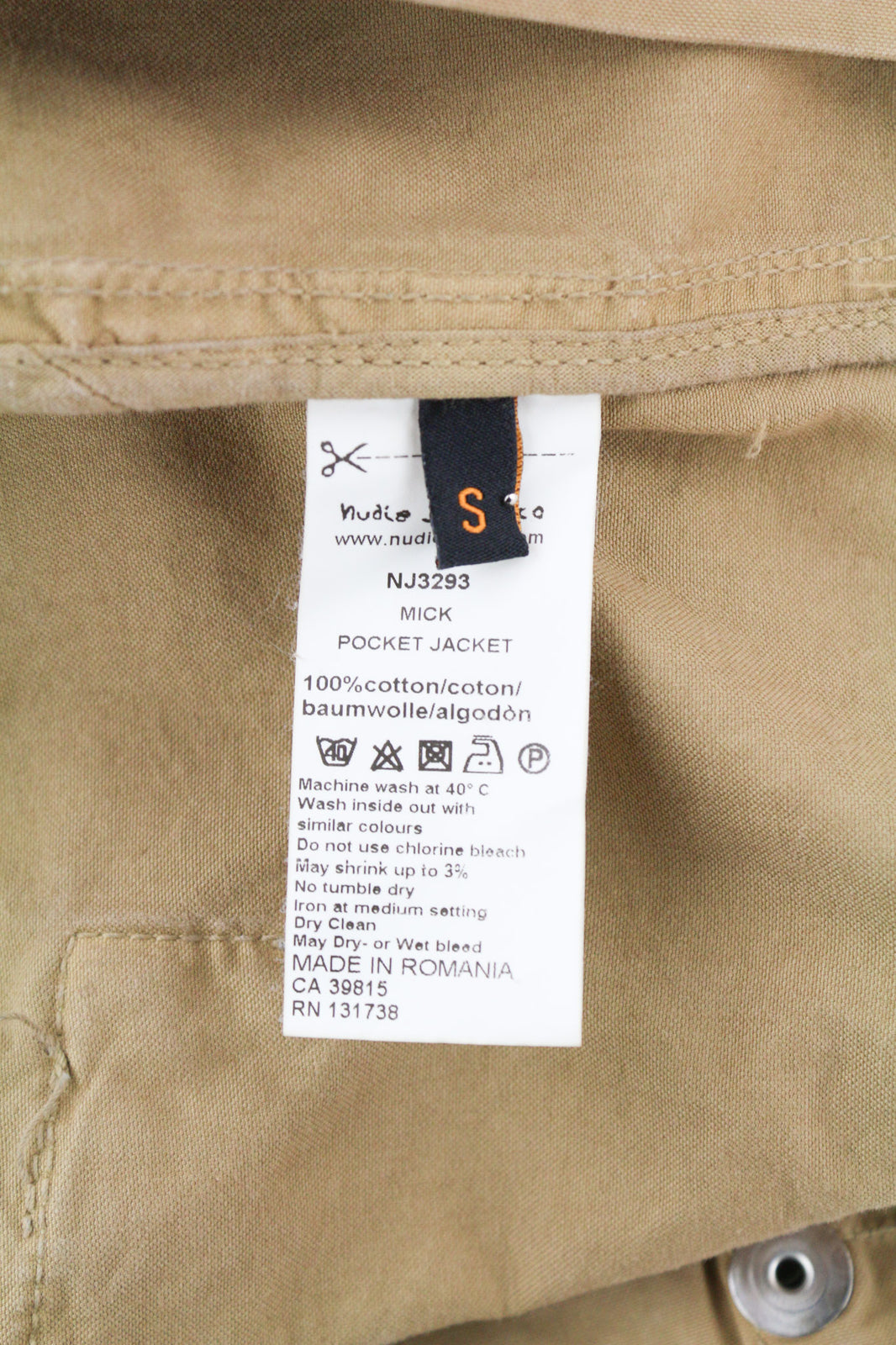 NUDIE JEANS Mick Men Jacket S Brown Patch Pockets Zipper Unlined Zip Cuff Logo