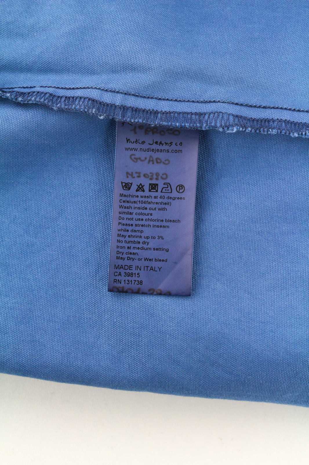 NUDIE JEANS Guado Men Shirt M Spread 1/4 Button Neck Pocket Logo Blue Pullover