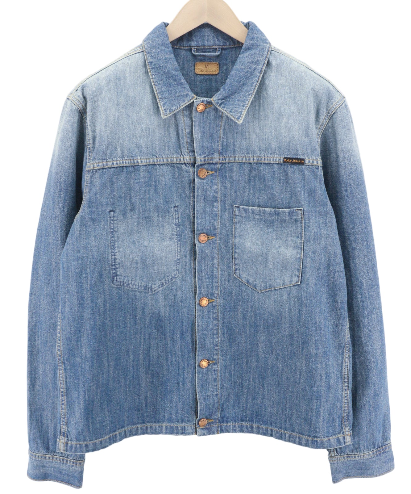 NUDIE JEANS Ronny Men Jacket 2XL Indigo Dungaree Logo Washed Buttoned Spread