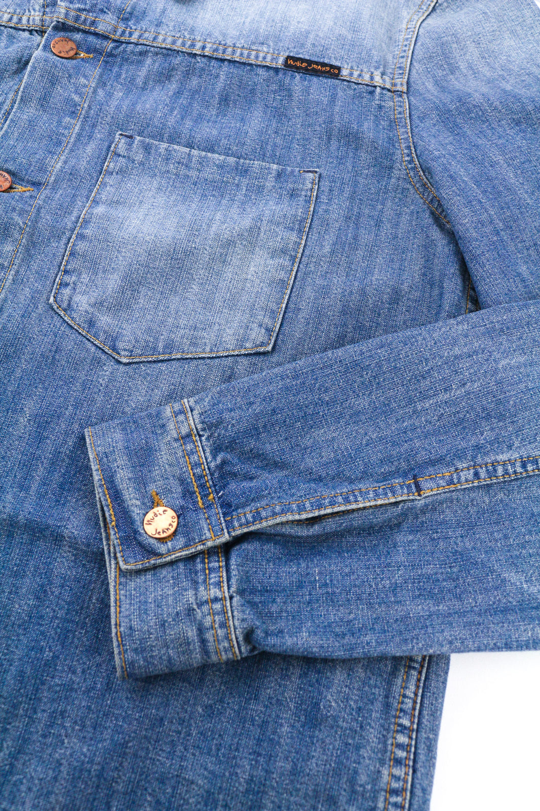 NUDIE JEANS Ronny Men Jacket 2XL Indigo Dungaree Logo Washed Buttoned Spread