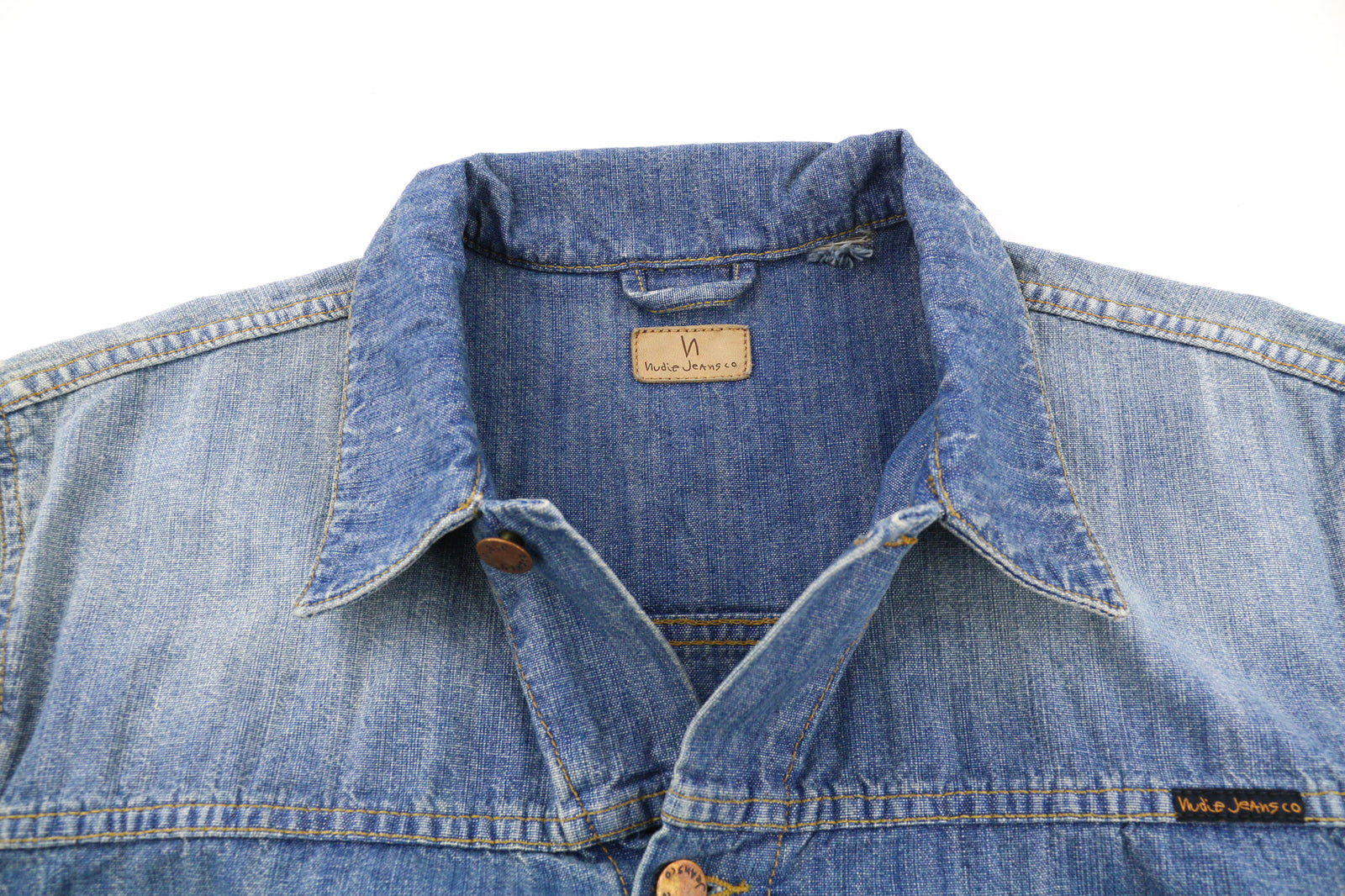 NUDIE JEANS Ronny Men Jacket 2XL Indigo Dungaree Blue Washed Buttoned Spread