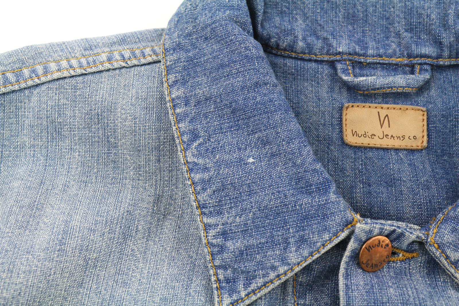 NUDIE JEANS Ronny Men Jacket 2XL Indigo Dungaree Blue Washed Buttoned Spread