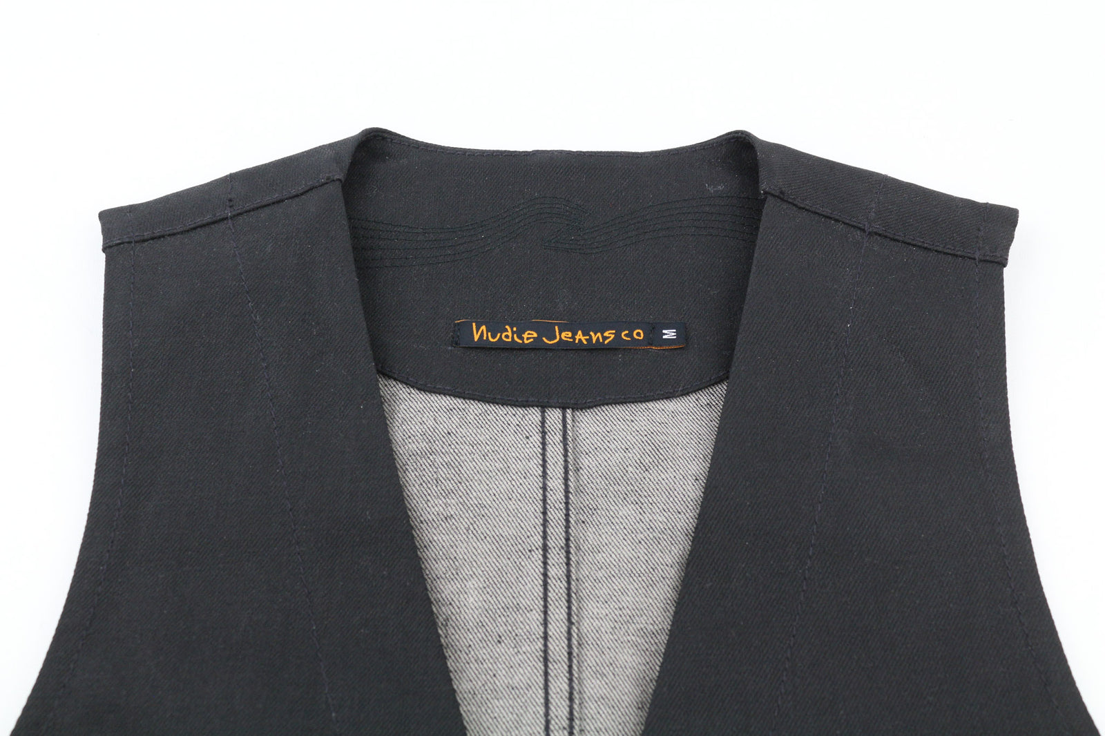 NUDIE JEANS Pal Men Vest M Dry Black Coated Buttoned Half Belt Unlined Dark