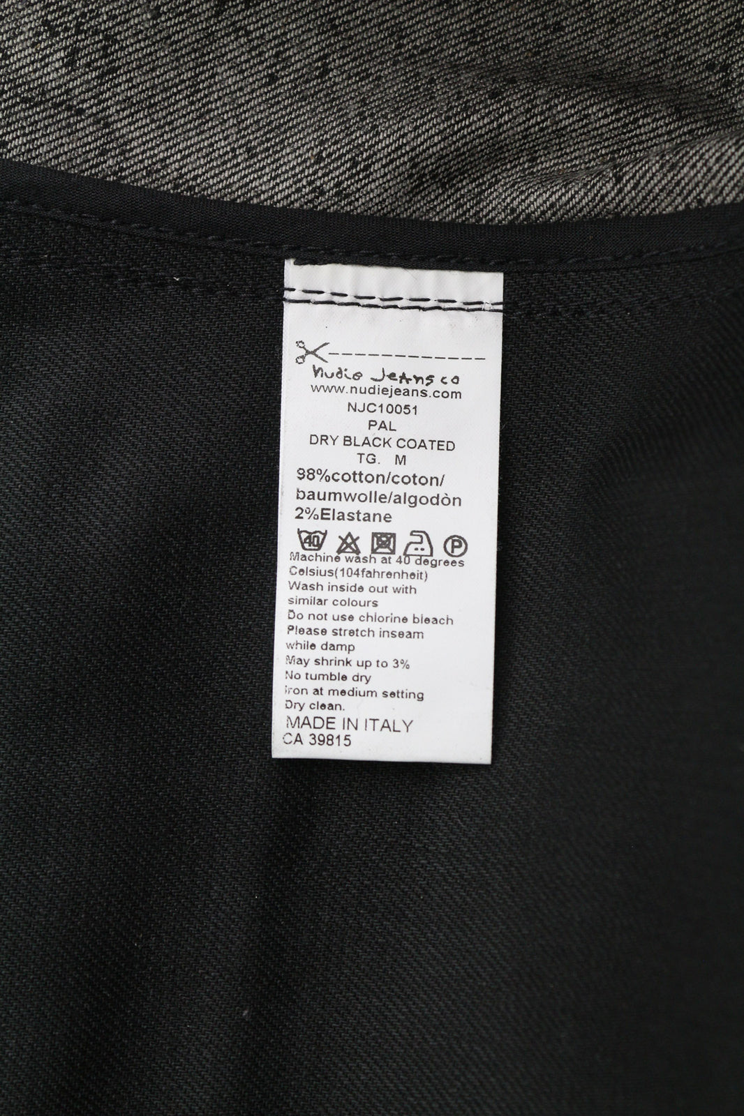 NUDIE JEANS Pal Men Vest M Dry Black Coated Buttoned Half Belt Unlined Dark