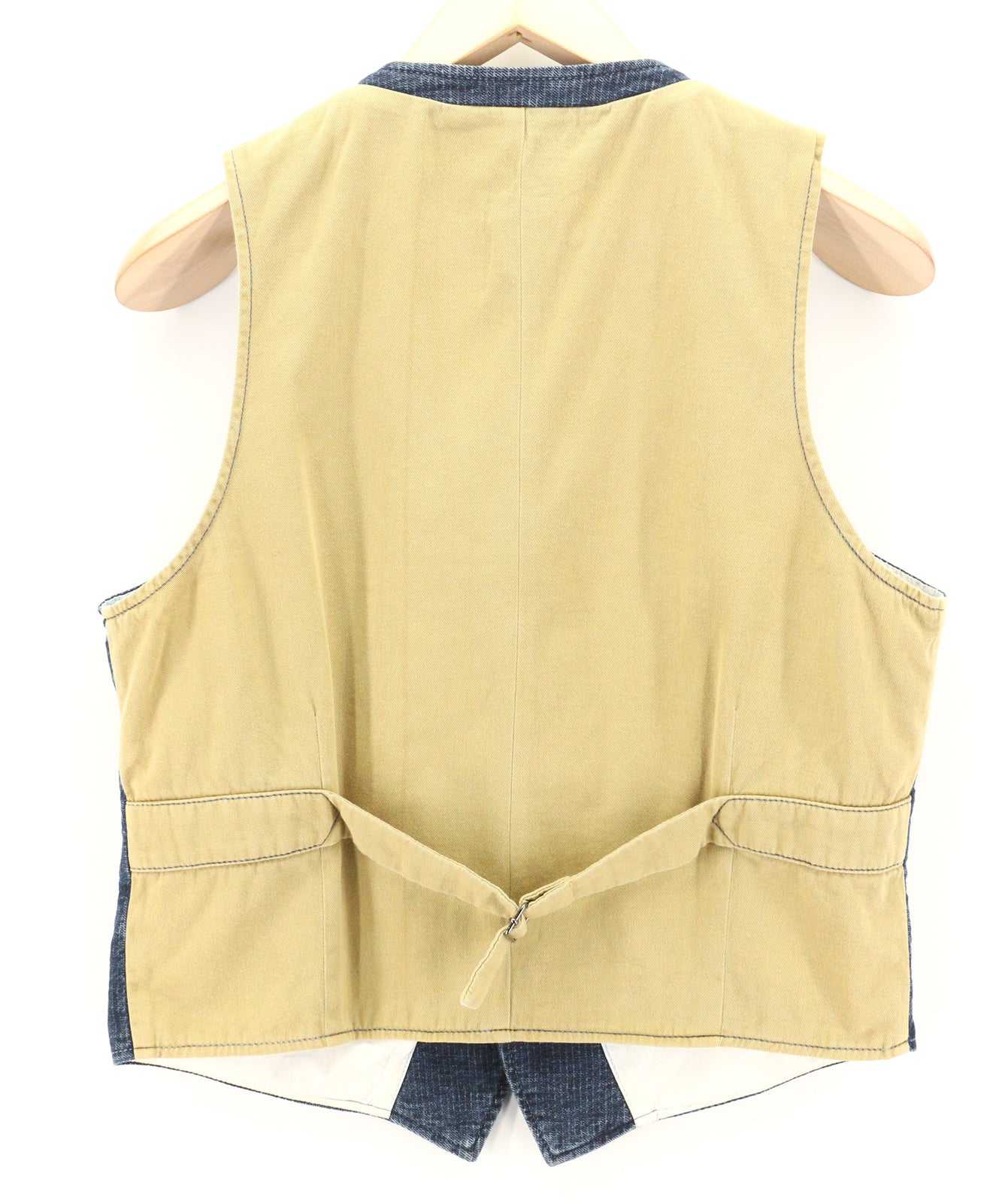 NUDIE JEANS Gustav Men Vest M Worker Stripe Denim Look Blue Buttoned Lined Logo