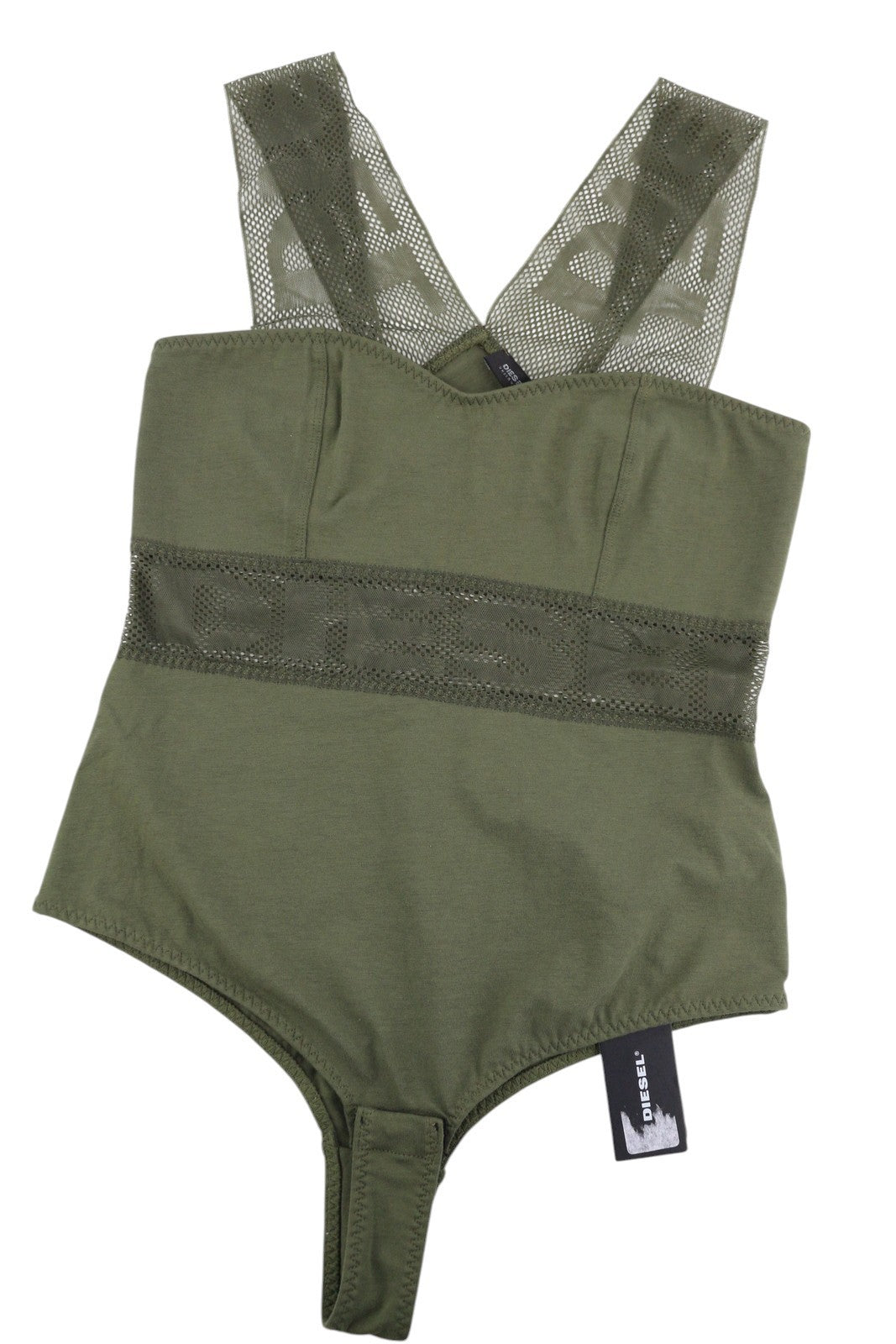 DIESEL Ufby-Bodymesh Uw Women Bodysuit S Khaki Sleeveless V-Neck All Seasons