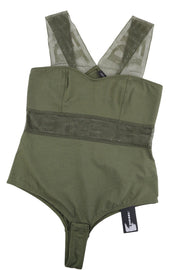 DIESEL Ufby-Bodymesh Uw Women Bodysuit S Khaki Sleeveless V-Neck All Seasons