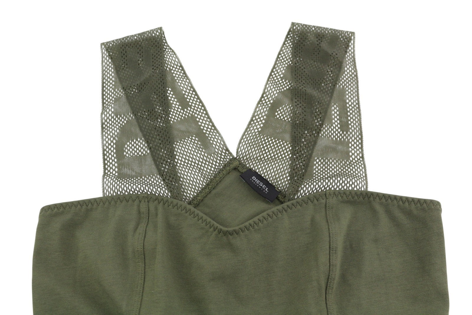 DIESEL Ufby-Bodymesh Uw Women Bodysuit S Khaki Sleeveless V-Neck All Seasons