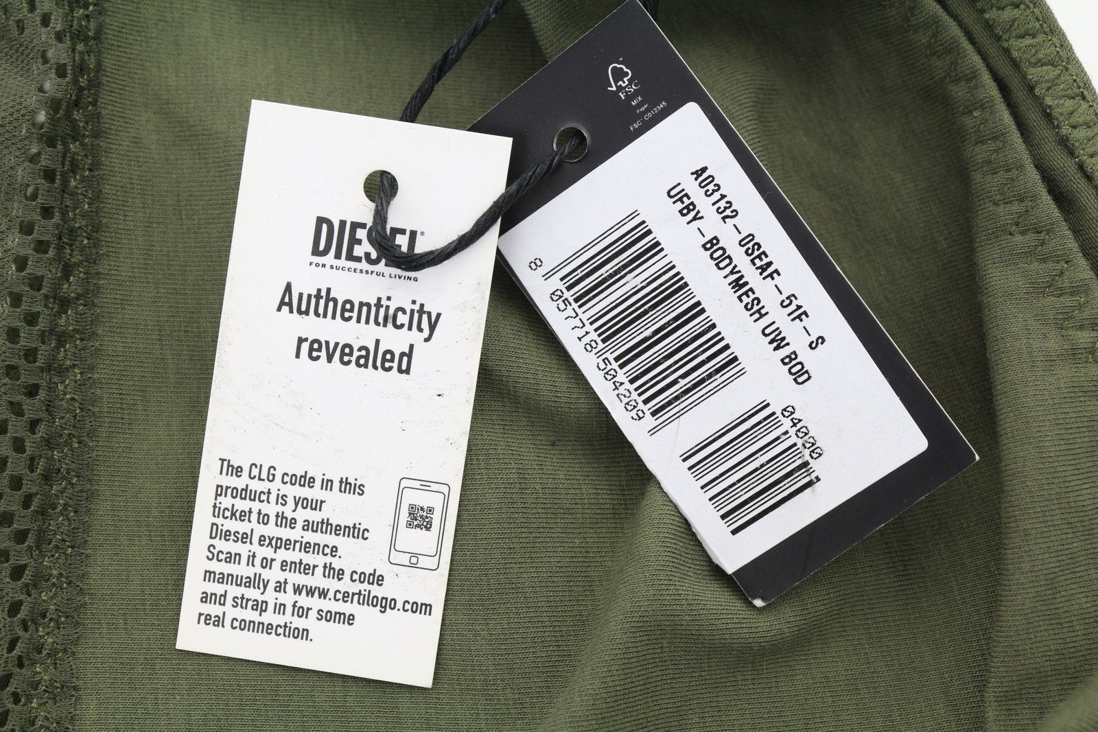 DIESEL Ufby-Bodymesh Uw Women Bodysuit S Khaki Sleeveless V-Neck All Seasons