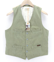 NUDIE JEANS Gustav Men Vest M Beech Green Organic Buttoned Pockets Lined Thin