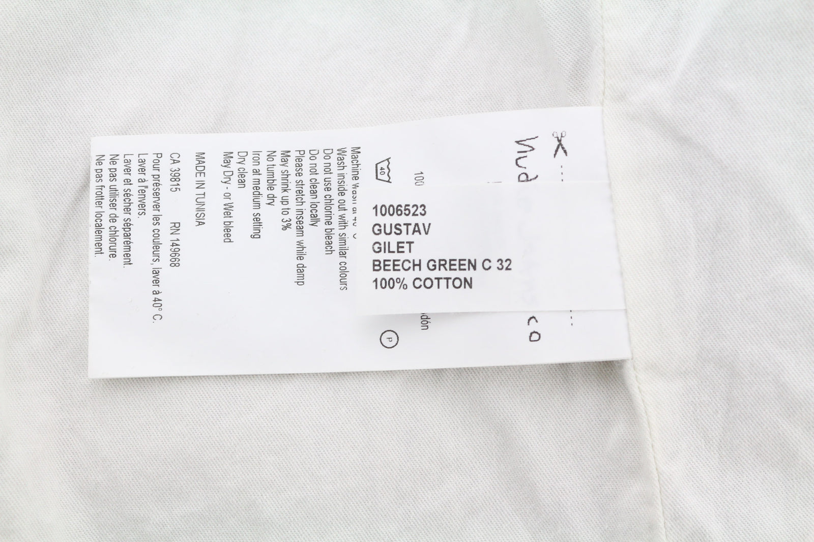 NUDIE JEANS Gustav Men Vest M Beech Green Organic Buttoned Pockets Lined Thin