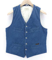 NUDIE JEANS Gustav Men Vest M Oden Blue Organic Buttoned Pockets Lined Thin