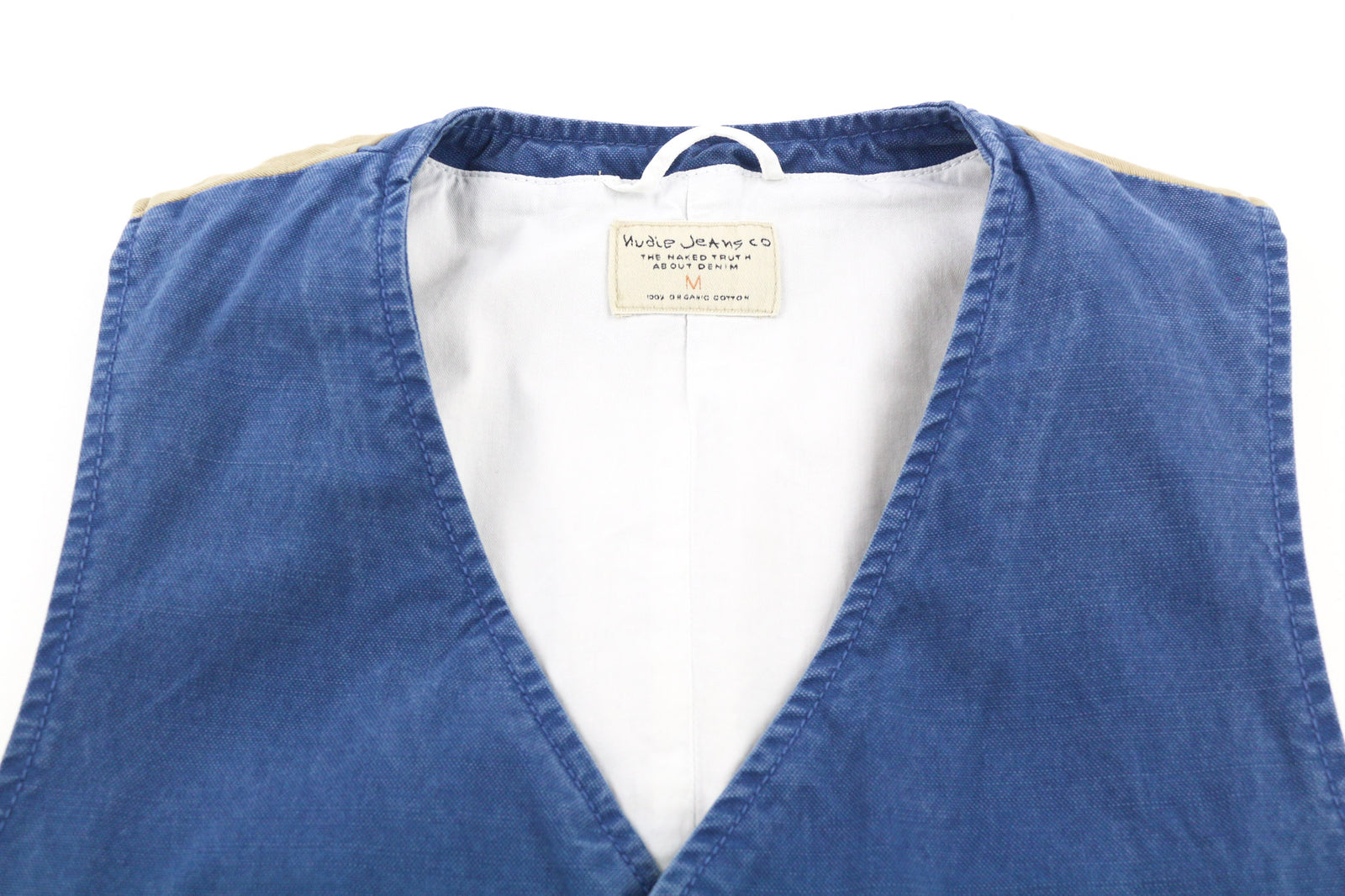 NUDIE JEANS Gustav Men Vest M Oden Blue Organic Buttoned Pockets Lined Thin