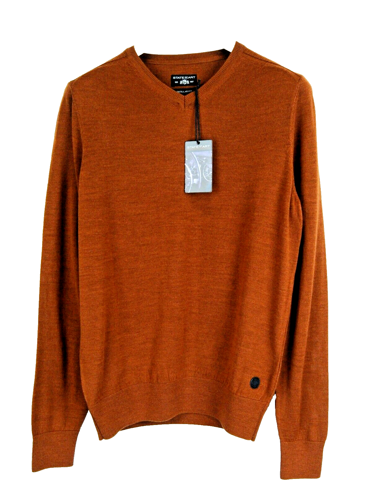 STATE OF ART Men S Orange Merino Wool Blend Long Sleeve Pullover