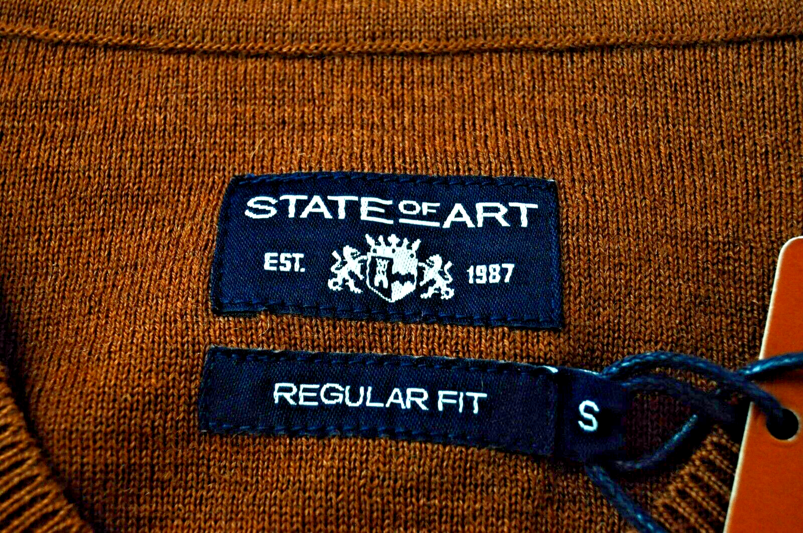 STATE OF ART Men S Orange Merino Wool Blend Long Sleeve Pullover
