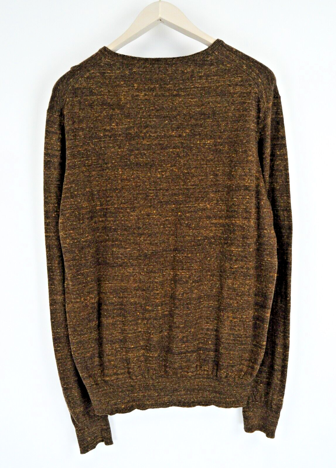 STATE OF ART Men L Brown Cotton Linen V-Neck Long Sleeve Pullover