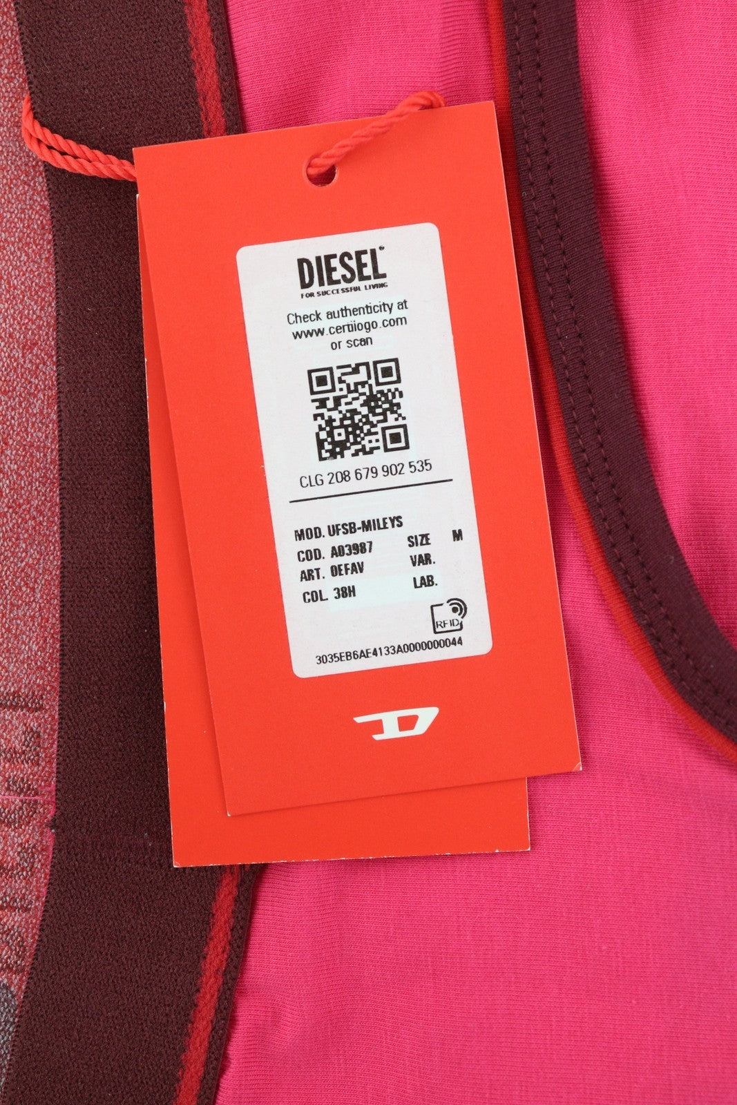 DIESEL Ufsb-Mileys Women Sports Bra M Pink Sleeveless Round Neck Stretchy Logo