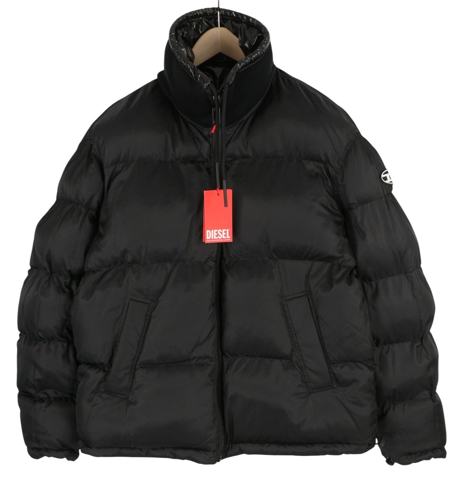 DIESEL W-Jupiter Men Jacket L Black Reversible Shiny Look Logo Insulated RRP€495