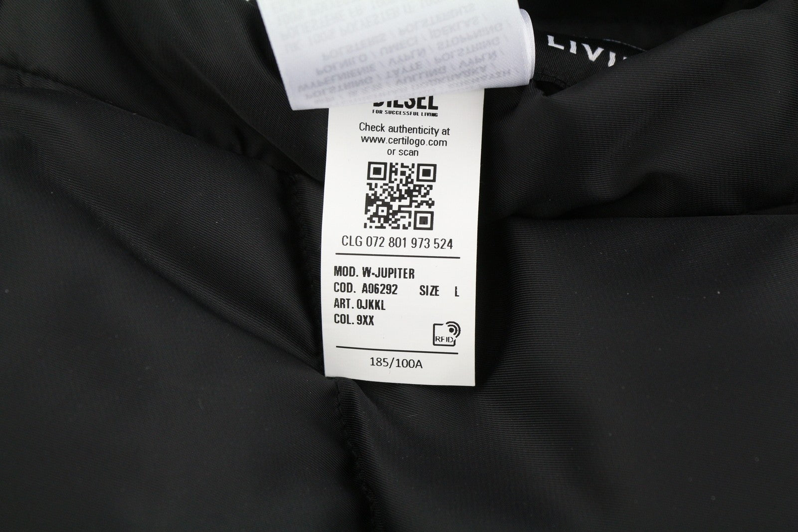 DIESEL W-Jupiter Men Jacket L Black Reversible Shiny Look Logo Insulated RRP€495