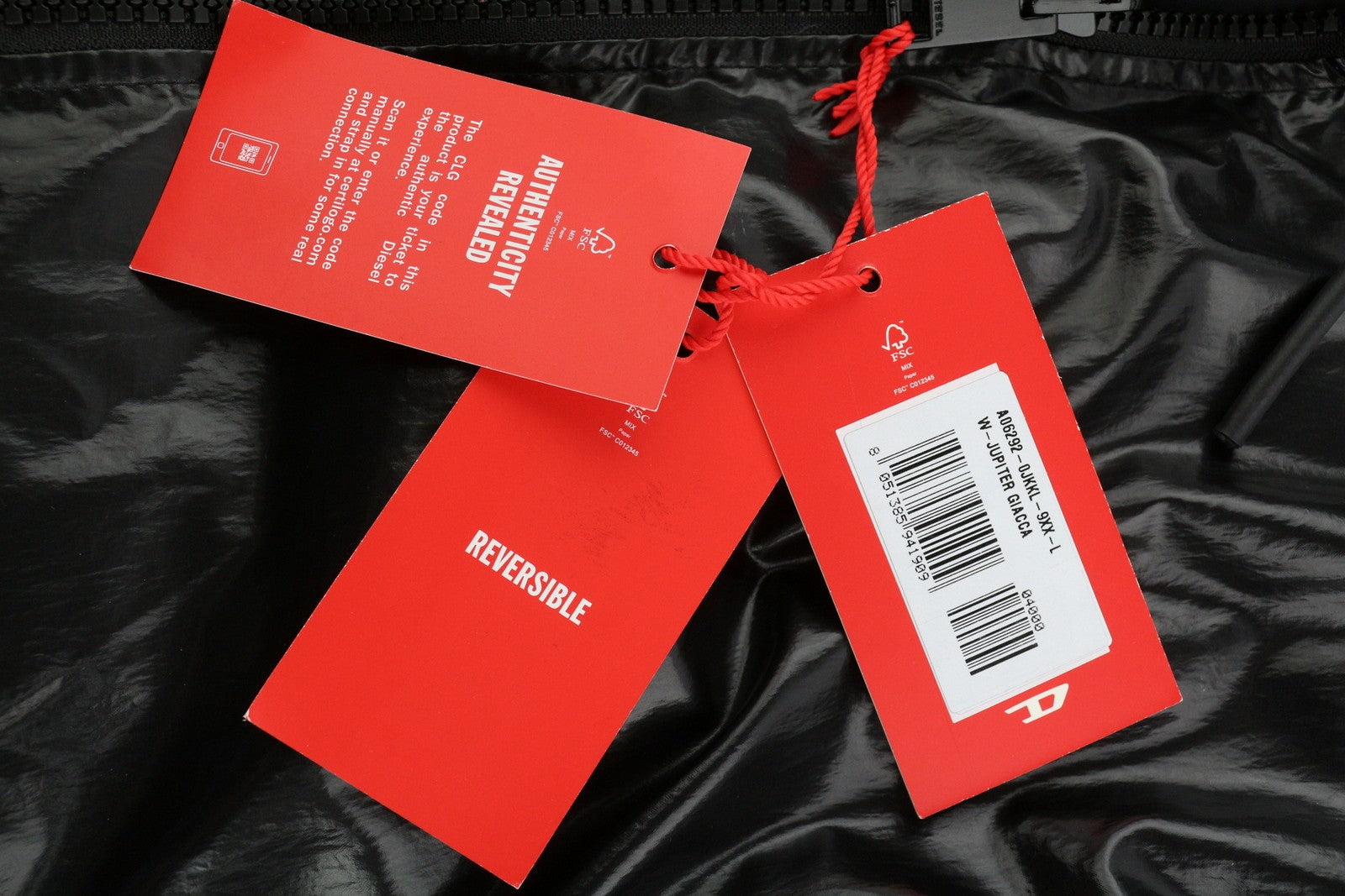 DIESEL W-Jupiter Men Jacket L Black Reversible Shiny Look Logo Insulated RRP€495