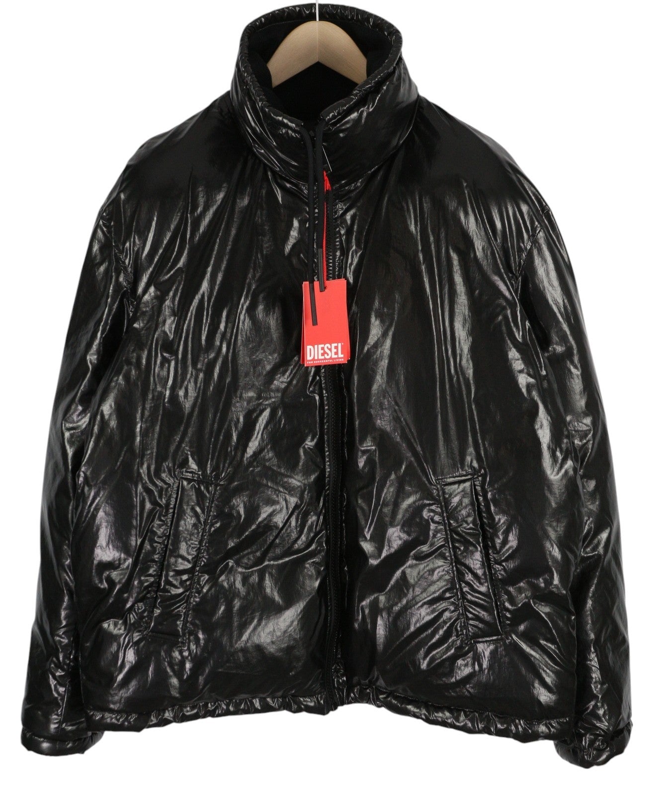 DIESEL W-Jupiter Men Jacket L Black Reversible Shiny Look Logo Insulated RRP€495