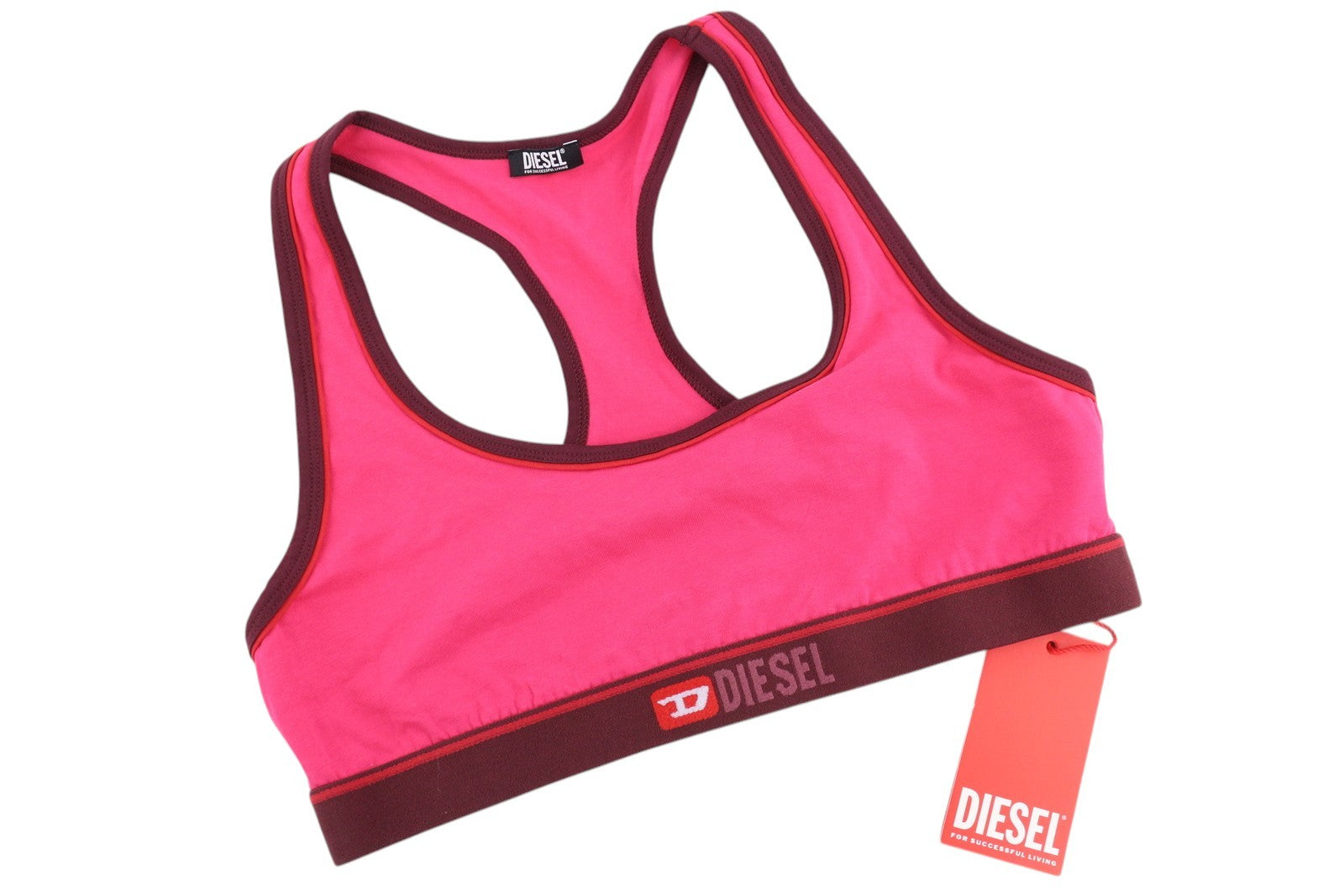 DIESEL Ufsb-Mileys Women Sports Bra L Pink Sleeveless Round Neck Stretch Logo