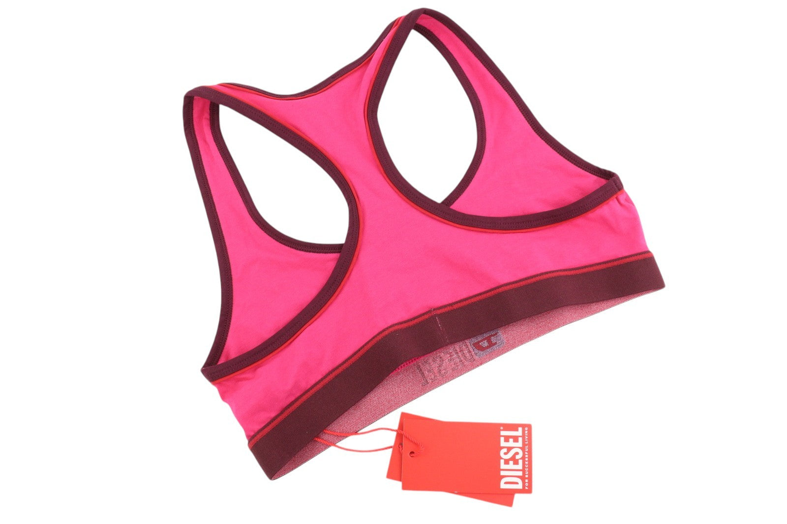DIESEL Ufsb-Mileys Women Sports Bra L Pink Sleeveless Round Neck Stretch Logo