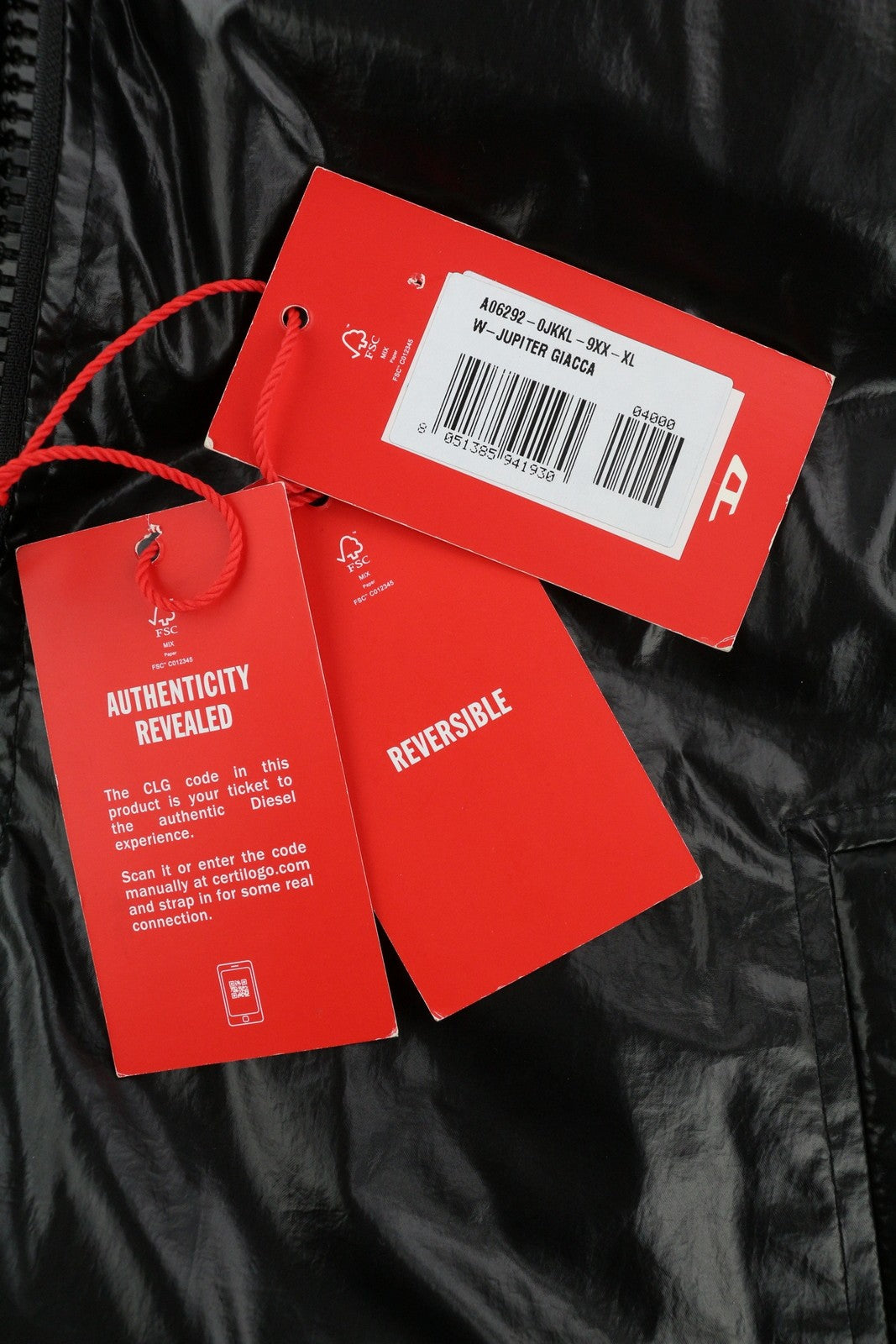 DIESEL W-Jupiter Men Jacket XL Black Reversible Shiny Look Insulated RRP€495