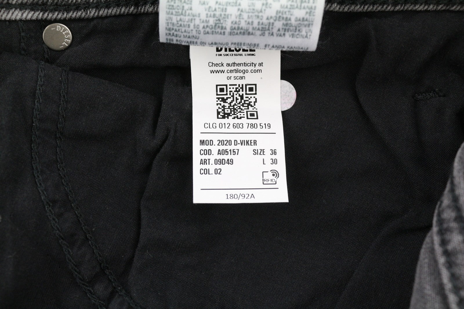 DIESEL 2020 D-Viker 09D49 Men Jeans W36/L30 Regular Fit Straight Leg Mid Waist