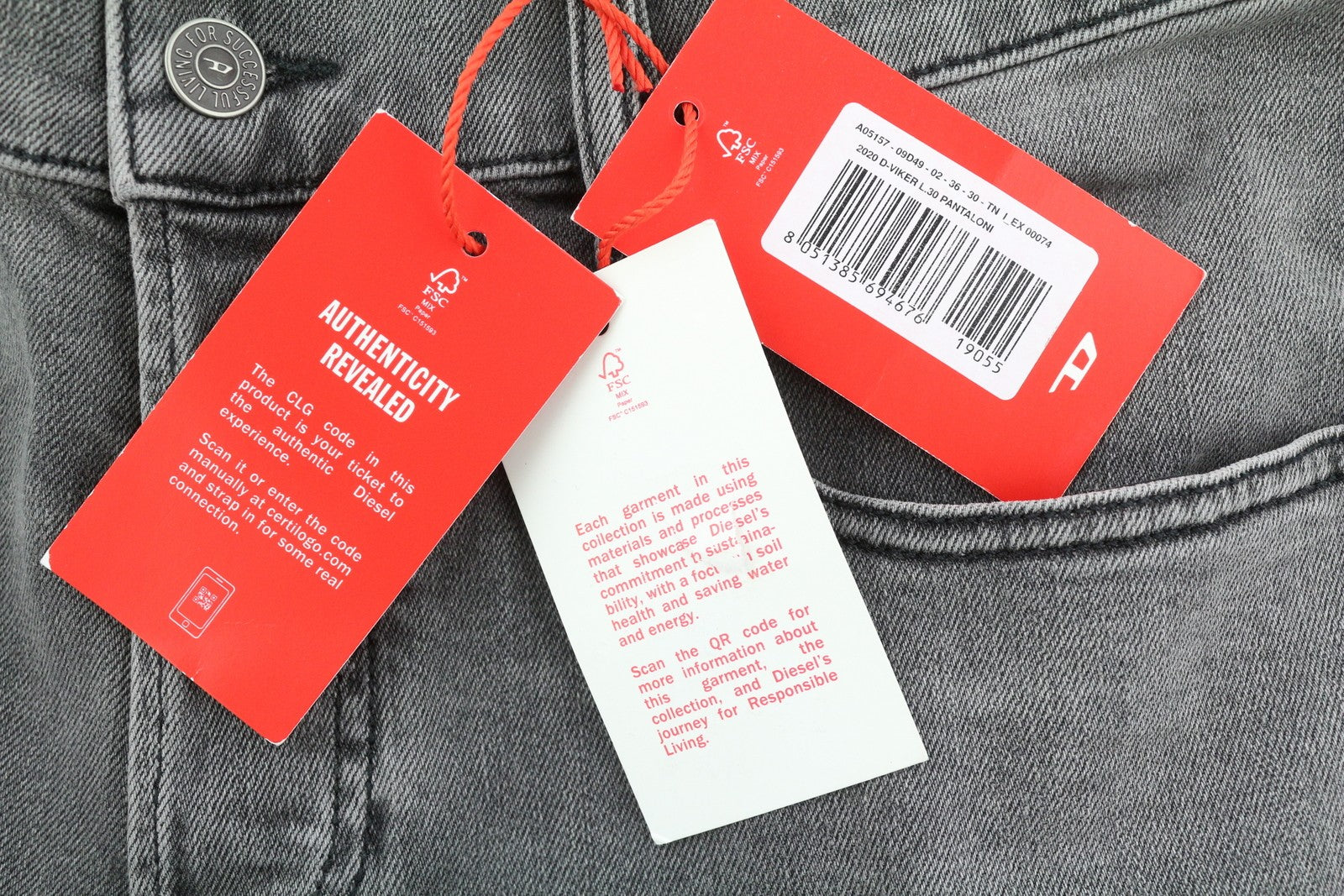 DIESEL 2020 D-Viker 09D49 Men Jeans W36/L30 Regular Fit Straight Leg Mid Waist