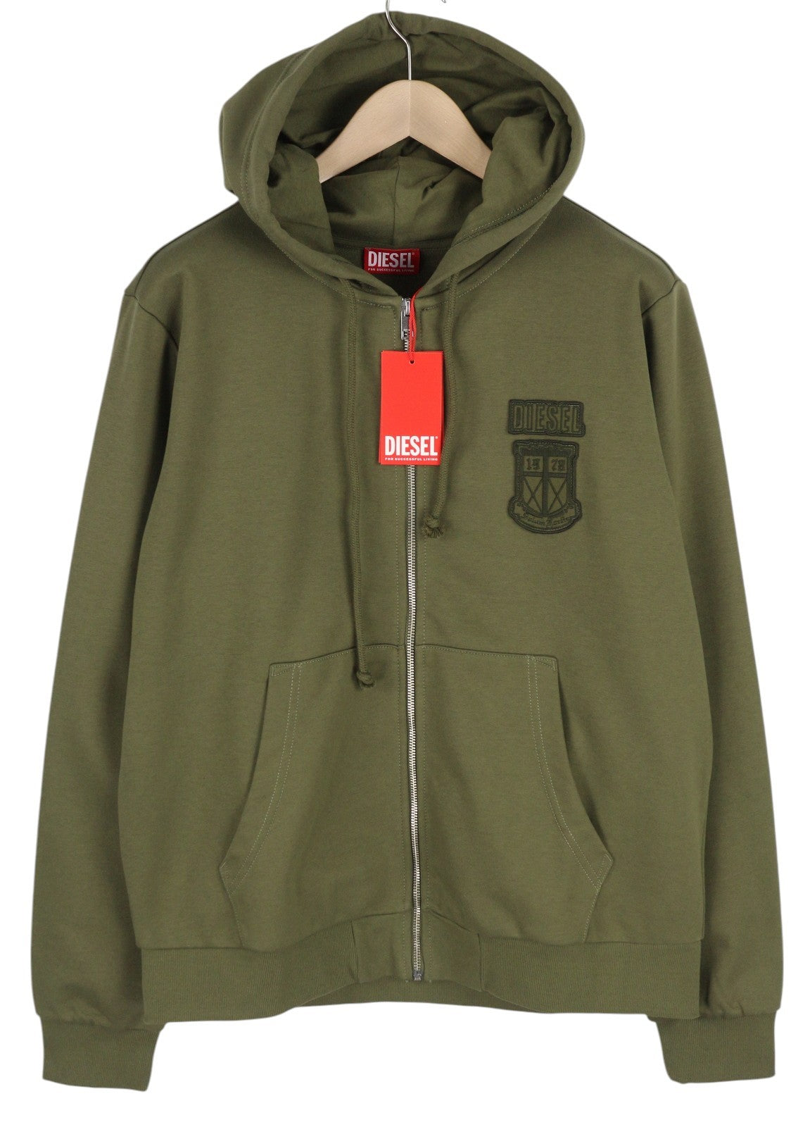 DIESEL S-Ginn-Hood-Zip-K10 Men Hoodie 2XL Green Full Zip Cotton Pockets RRP€160