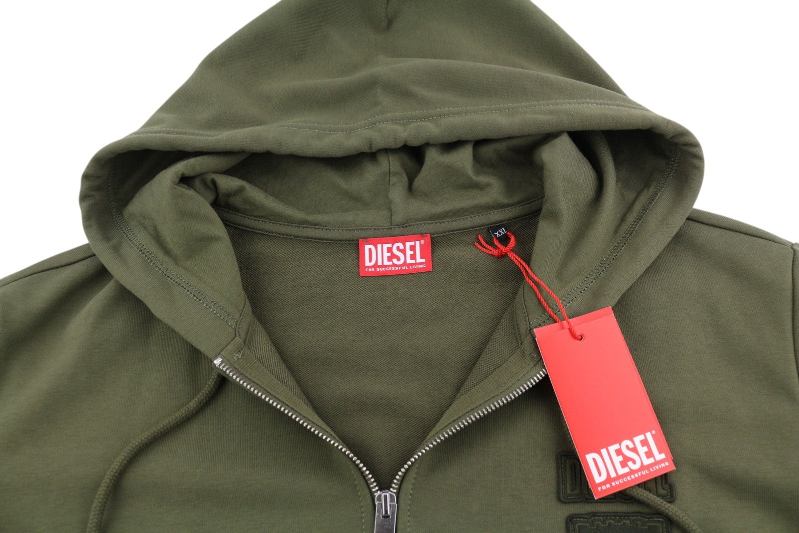 DIESEL S-Ginn-Hood-Zip-K10 Men Hoodie 2XL Green Full Zip Cotton Pockets RRP€160
