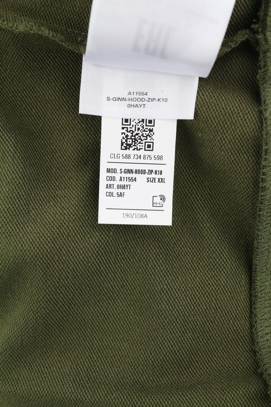 DIESEL S-Ginn-Hood-Zip-K10 Men Hoodie 2XL Green Full Zip Cotton Pockets RRP€160