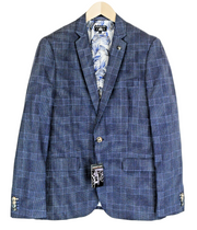 STATE OF ART Men L Blue Checked Single-Breasted Blazer Notch Collar