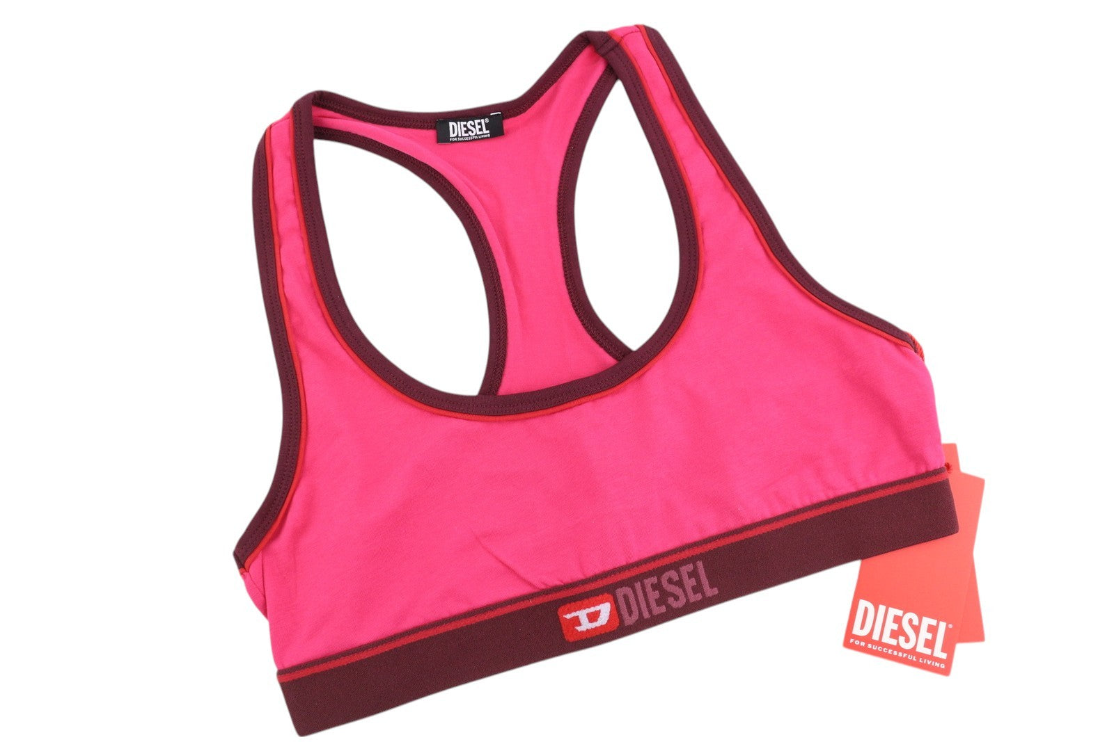 DIESEL Ufsb-Mileys Women Sports Bra S Pink Sleeveless Round Neck Stretch Logo