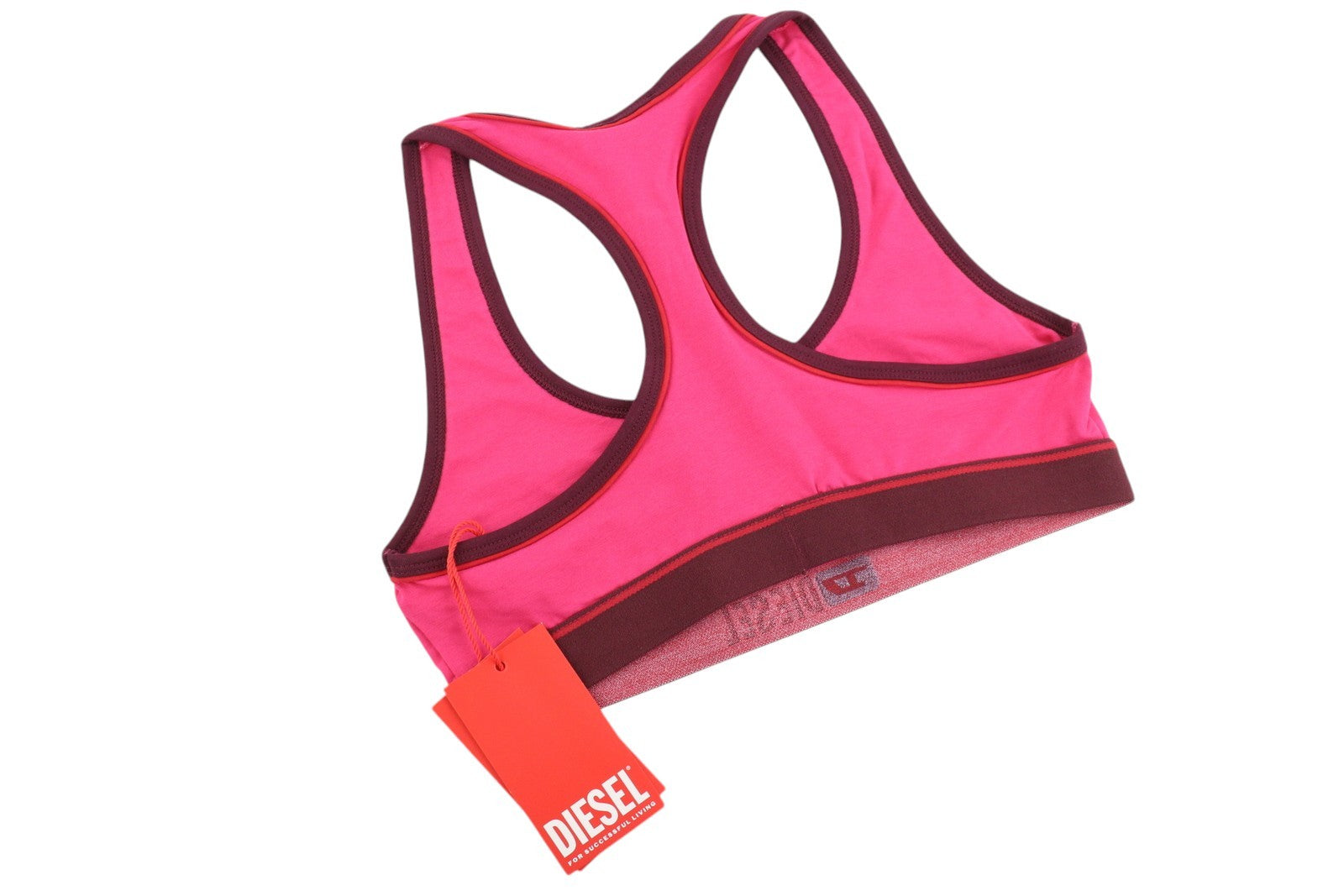 DIESEL Ufsb-Mileys Women Sports Bra S Pink Sleeveless Round Neck Stretch Logo