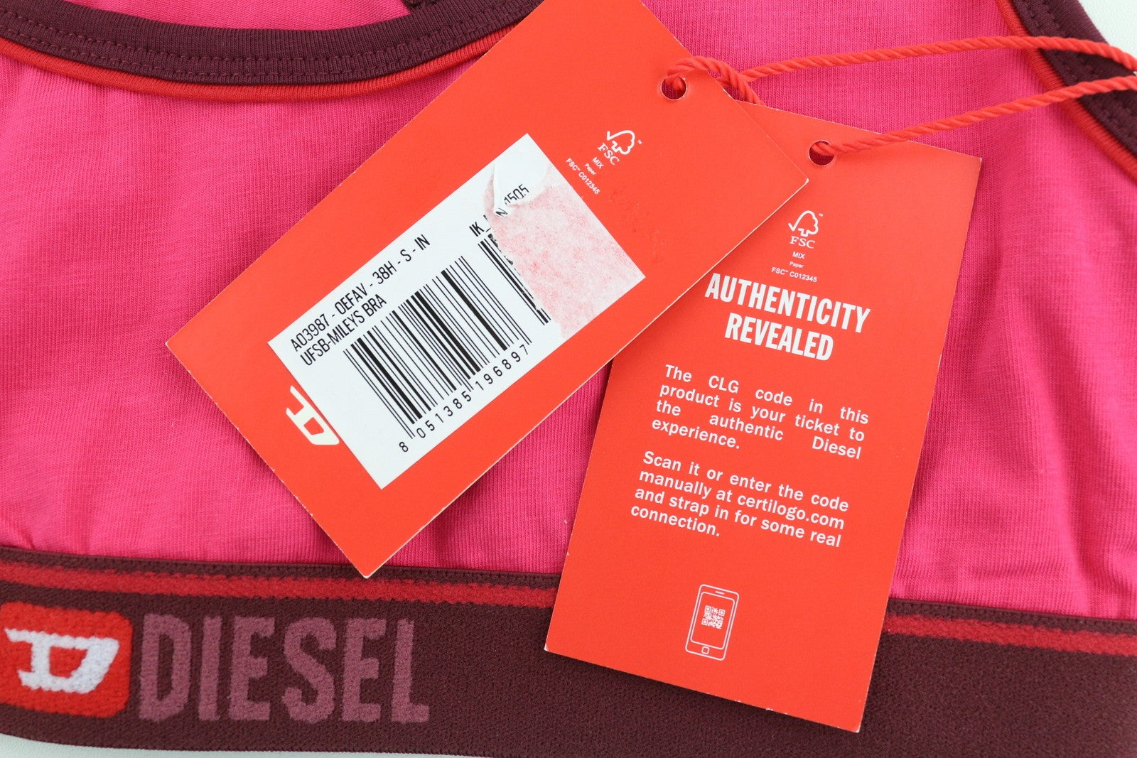 DIESEL Ufsb-Mileys Women Sports Bra S Pink Sleeveless Round Neck Stretch Logo