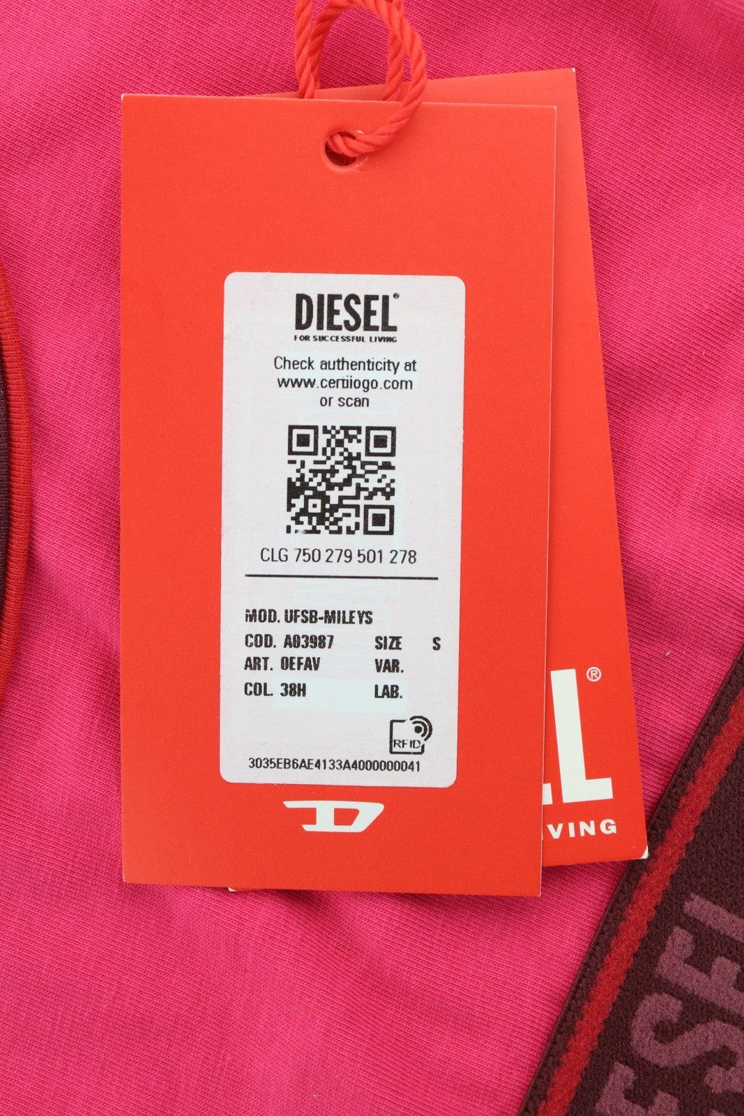 DIESEL Ufsb-Mileys Women Sports Bra S Pink Sleeveless Round Neck Stretch Logo