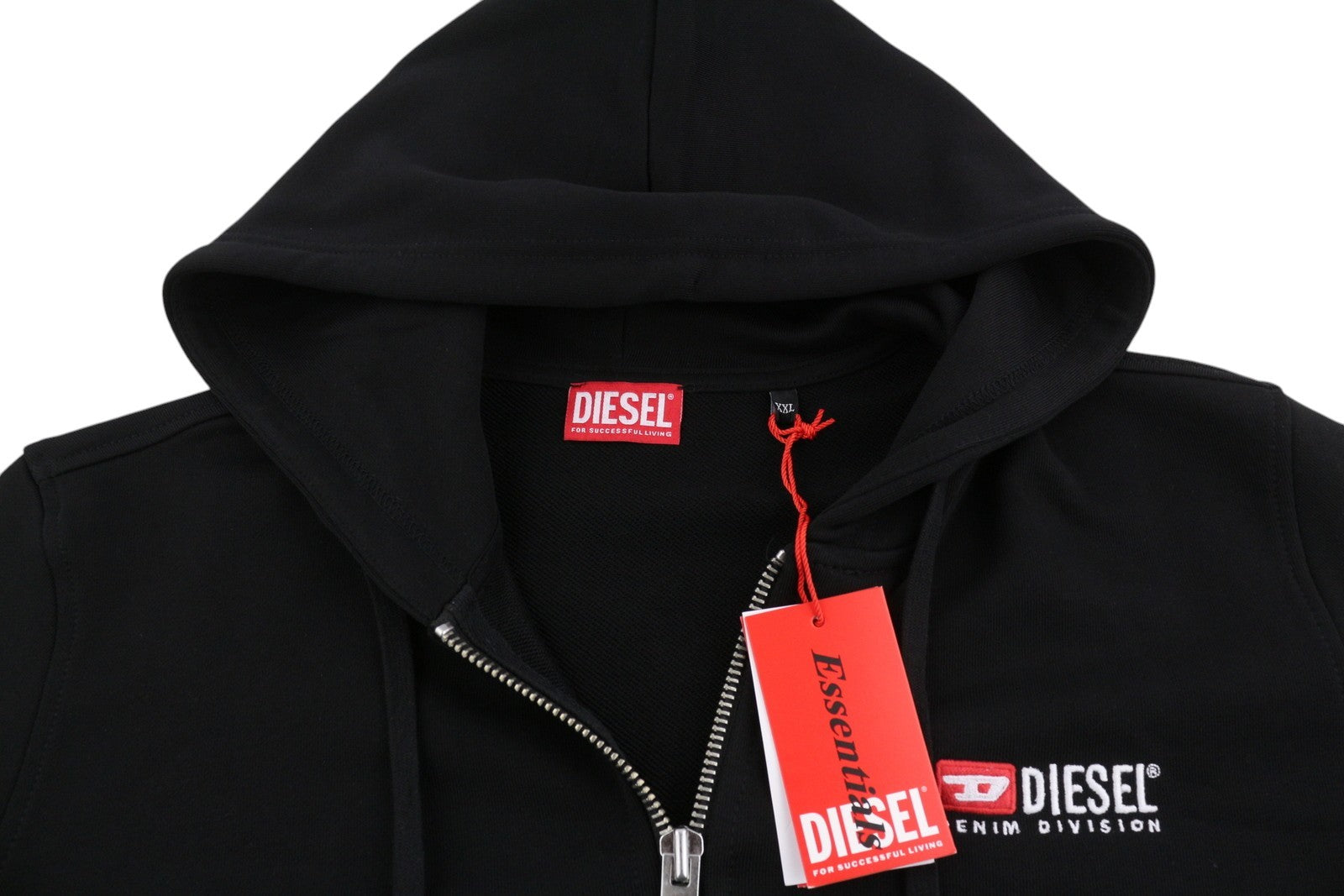 DIESEL S-Ginn-Hood-Zip-Div Men Hoodie 2XL Black Full Zip Cotton Pockets RRP€185