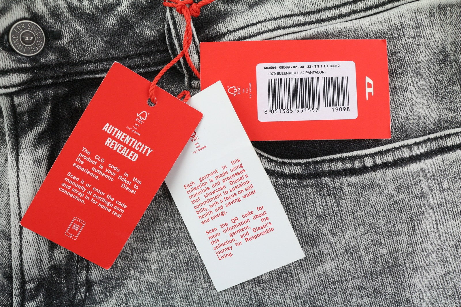 DIESEL 1979 Sleenker 09D89 Men Jeans W38/L32 Stretch Skinny Fit Grey RRP€195