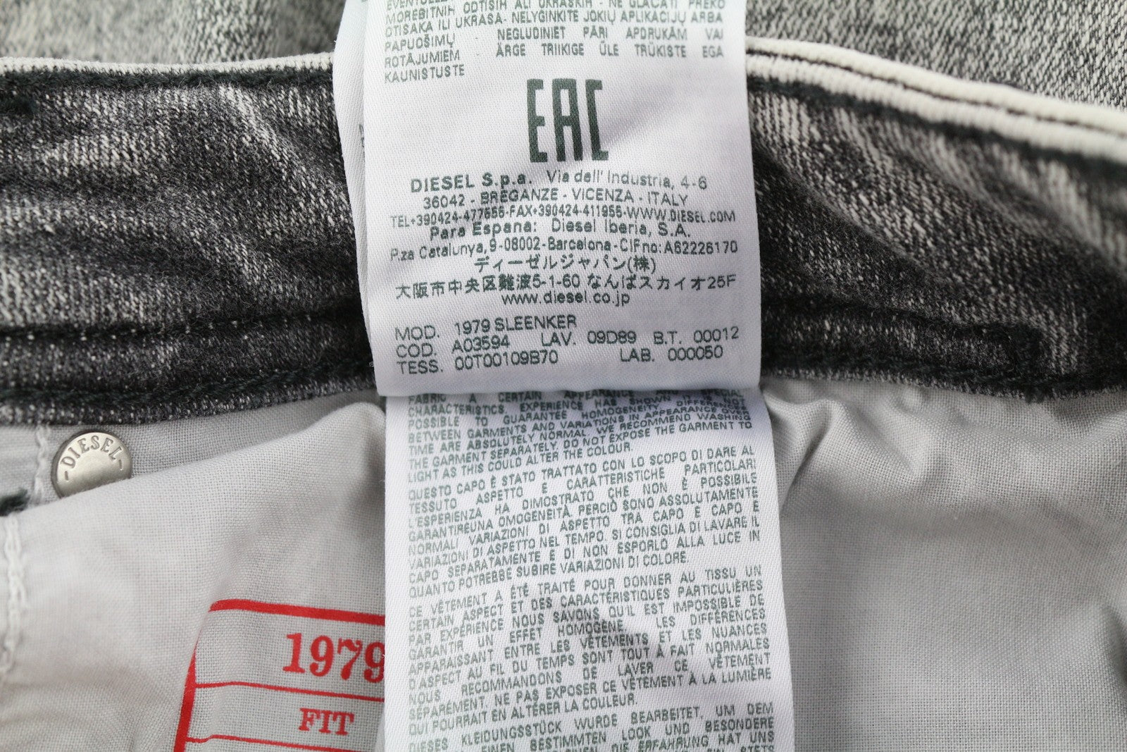 DIESEL 1979 Sleenker 09D89 Men Jeans W38/L32 Stretch Skinny Fit Grey RRP€195