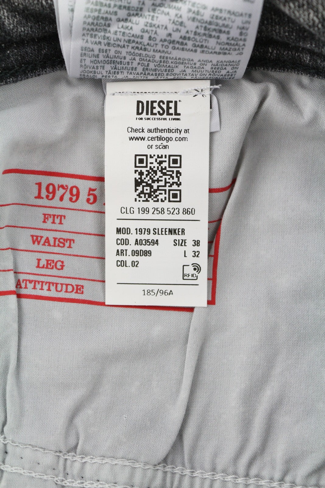 DIESEL 1979 Sleenker 09D89 Men Jeans W38/L32 Stretch Skinny Fit Grey RRP€195