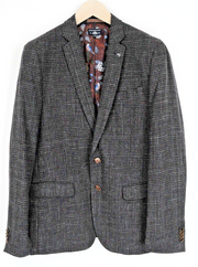 STATE OF ART Men 50 Brown Navy Cotton Wool Classic Single-Breasted Blazer