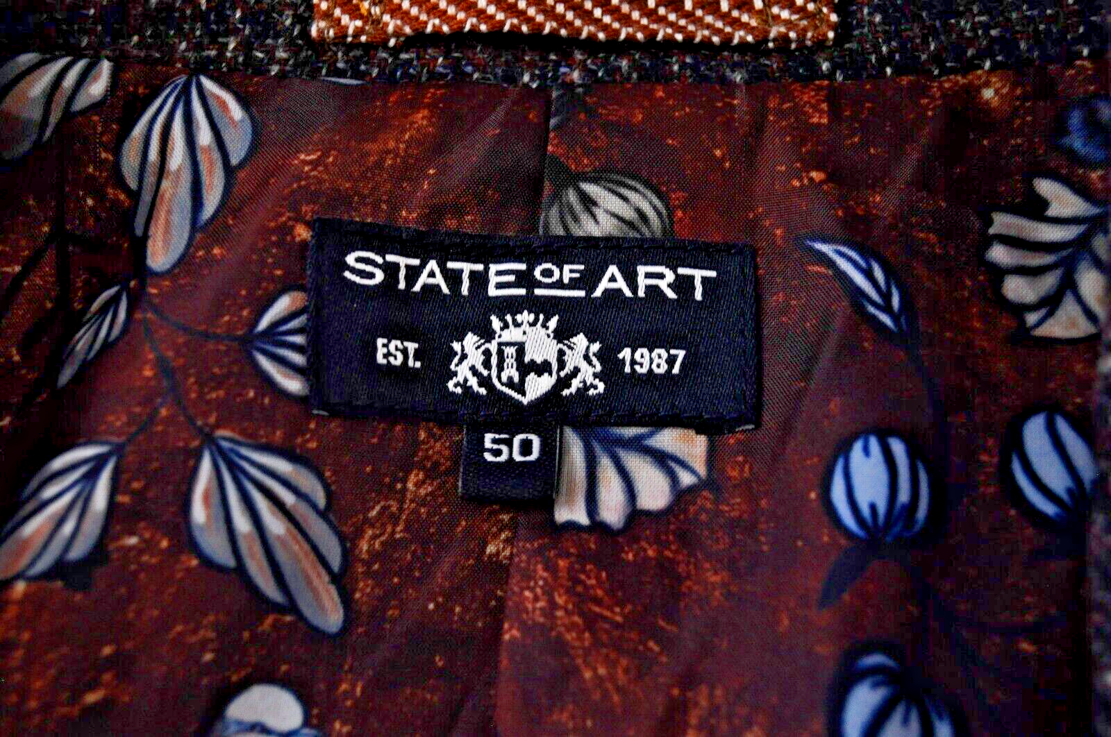 STATE OF ART Men 50 Brown Navy Cotton Wool Classic Single-Breasted Blazer